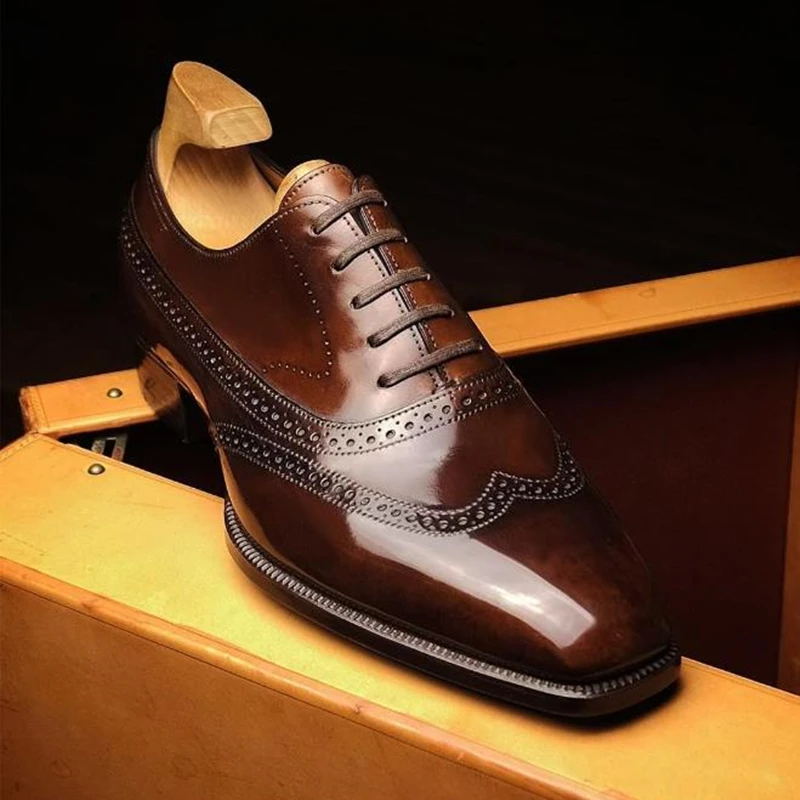 Men Oxfords Shoes Brown Black Lace-up Round Toe Wedding Shoes for Men Handmade Dress Shoes Men