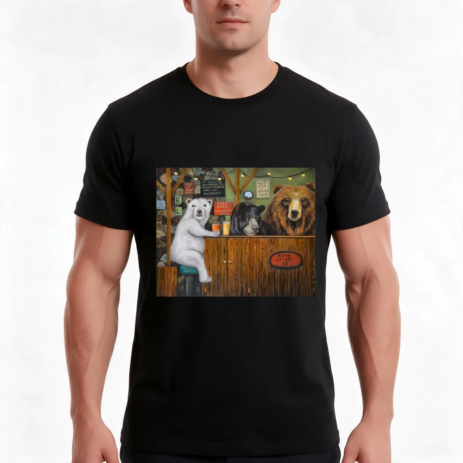 Bear Lodge 28 T-Shirt, Summer Casual Cotton Tee, Oversized Streetwear Tops, Vintage Graphic Print, Loose Fit Short Sleeve