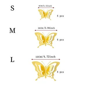 3D -Schmetterlingswanddekoration für Zimmer, goldene Dekorationen, Geburtstagsfeier, Kuchendekorationen, 4 Stile, 3 Größen, 48pcs 10 Hauptverkäufe goldene Dekoration - №7