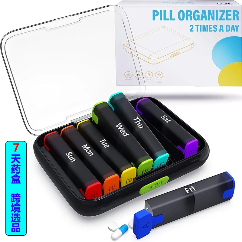 

New Portable Large Capacity Plastic Weekly Capsule Pills Medicine Classification Storage Box for Two Meals a Day Packaging Box