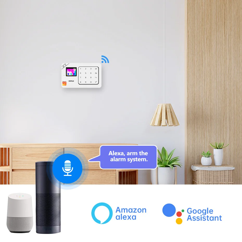 KERUI WiFi GSM Smart Home Alarm Kit Google Assistant Wireless Anti-Theft Alarm System Works with Tuya Security Protection 433mhz