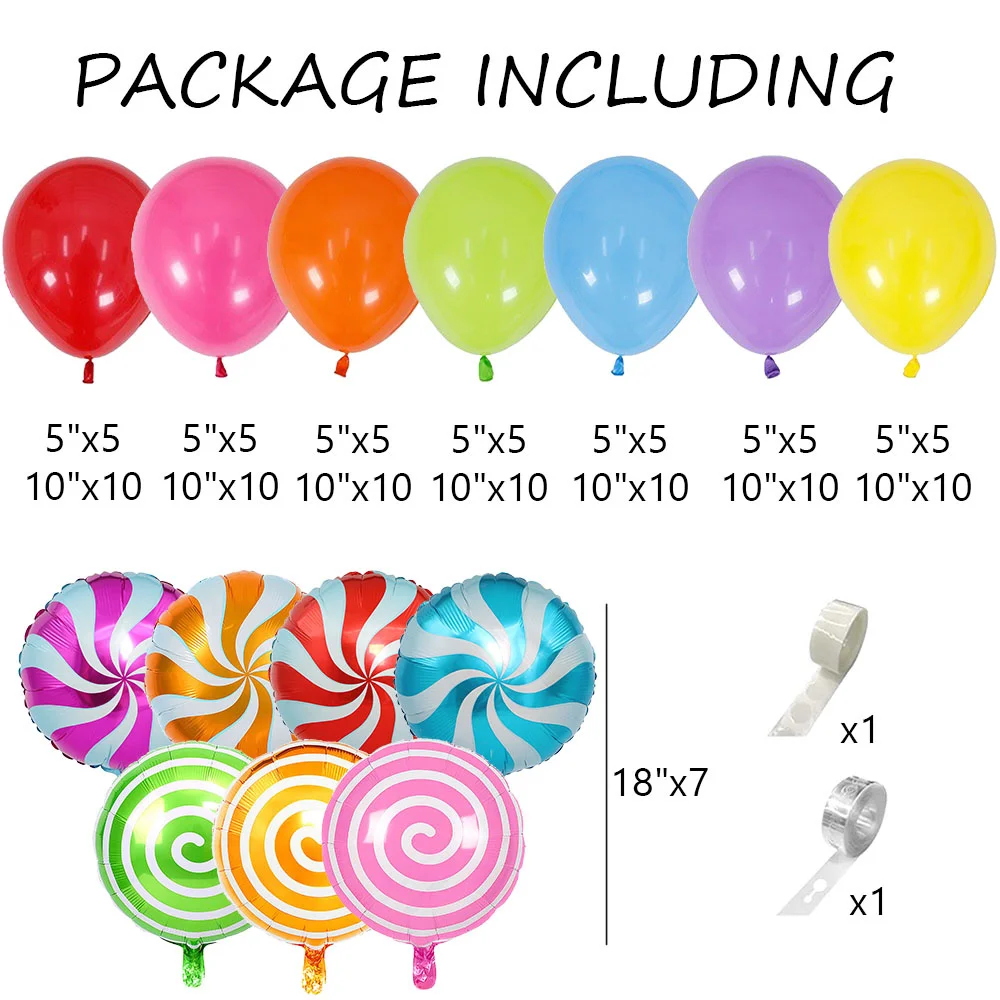 114pcs Sweet Candy Balloon Garland Arch Kit 18inch Lollipop Rainbow Balloons for Christmas Candyland Birthday Party Decorations