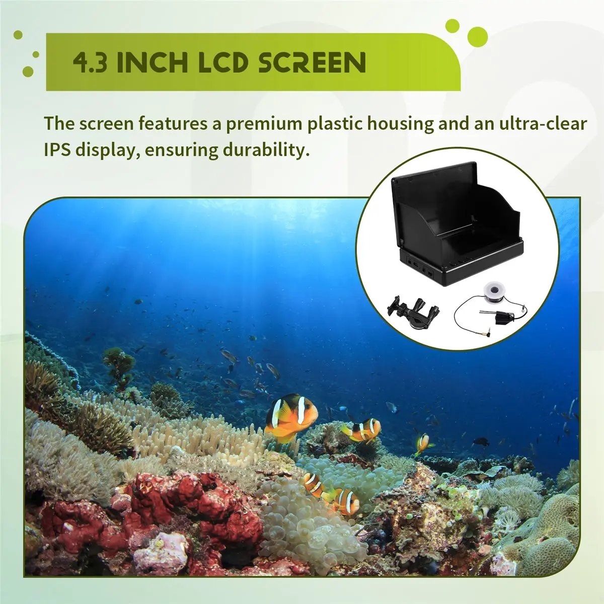 220° Underwater Fishing Camera Handheld 1080P 4.3in LCD Fish Finder Portable Fish Depth Finder Water with Night Vision
