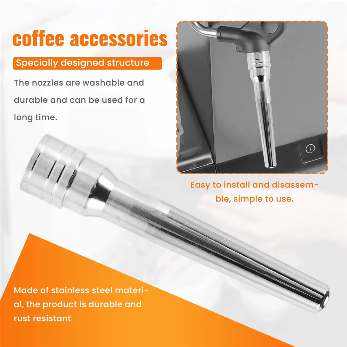 Steam Nozzle Tip Spout for Delonghi Dedica EC680/EC685, EC9335, ECP3420, ECO310, Milk Foam Inner Tube, Stainless Steel#ABGP