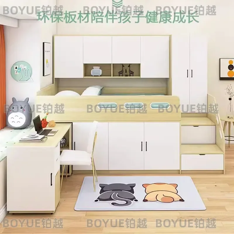 Solid Wood Loft Bed with Desk and Wardrobe Space Saving Storage Furniture for Kids Adults Small Apartment Tatami Style Combo
