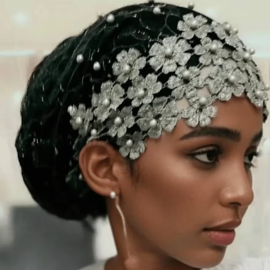 

Women Islamic Head Cover Floral Embroidery Beaded Turban Elastic Soft Head Wrap Fashion Muslim Hijab For Middle East
