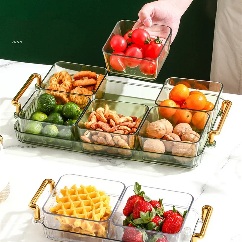 Dried Fruit Plate 2/4/6 Grids Light Luxury Divided Fruit Plate Snack Dish Candy Nuts Household Plastic Tray Snack Dessert Tray