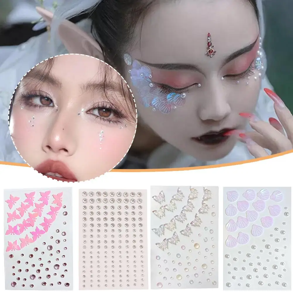 Diamantes de imitación para Festival facial, pegatinas de cristales de maquillaje para niños, gemas de diamante, pegatinas de joyería, brillos adhesivos para la cara, nuevo