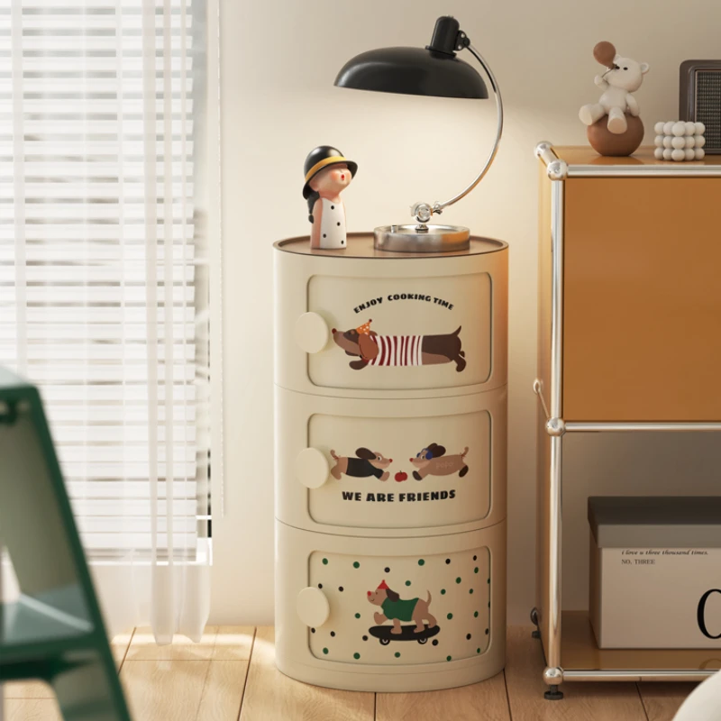 Dopamine Kids Bedside tables Round multi-layer Cream Cartoon side table minimalist practical mesitas de noche bedroom furniture