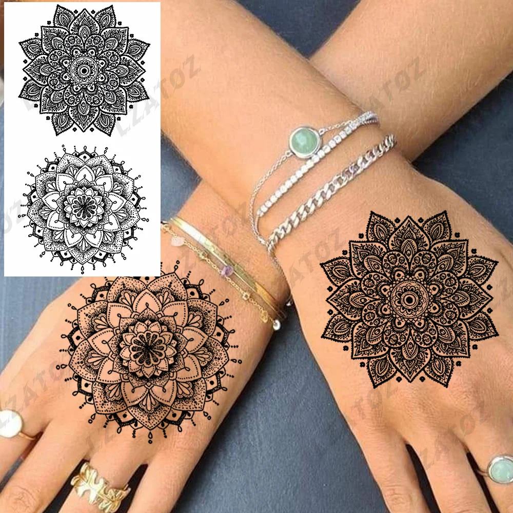 

Mandala Flower Temporary Tattoos For Woman Adults Realistic Lotus Butterfly Fake Tattoo Sticker Hand Waterproof Tatoo Decals