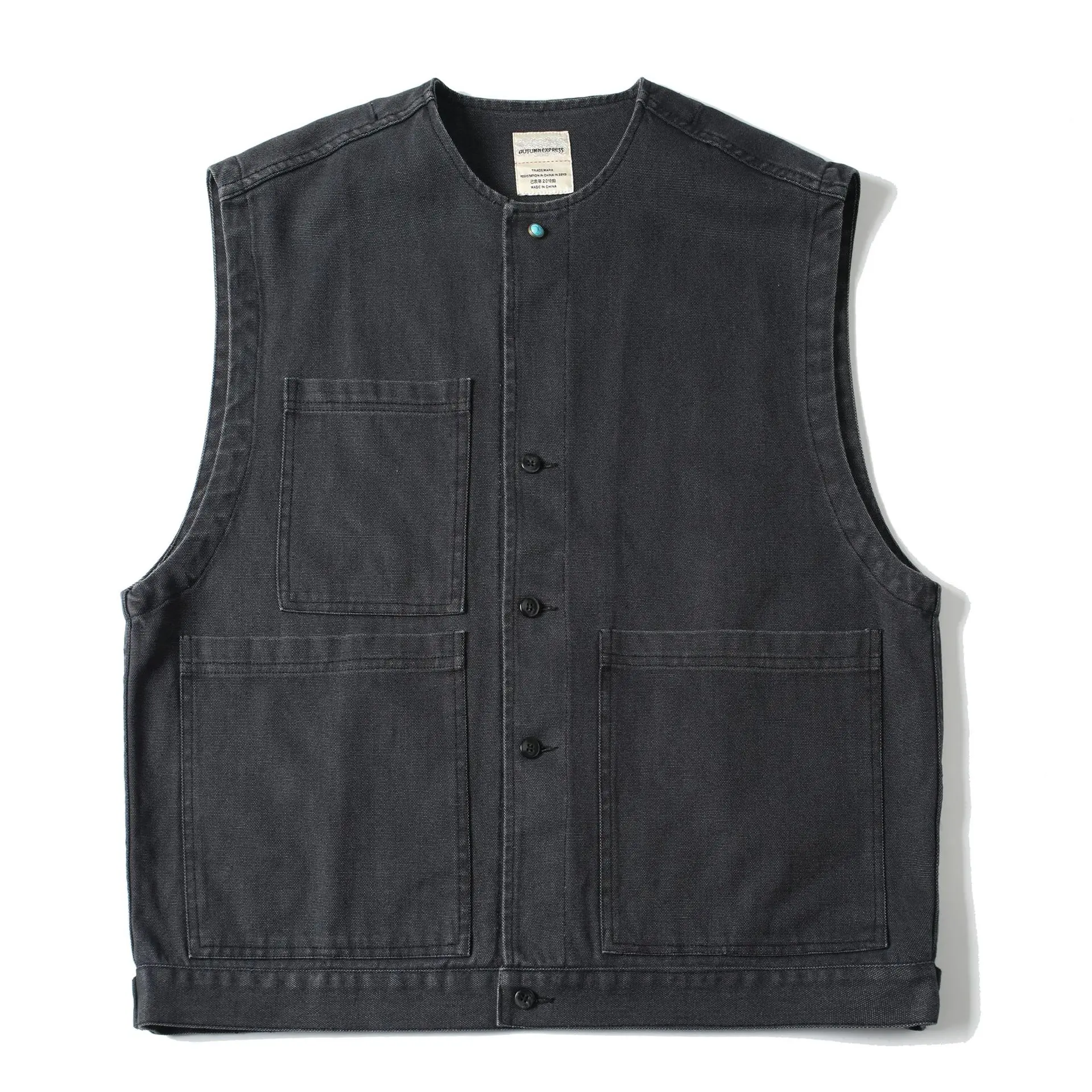 American Size Japanese Retro Amekaji Washed Multi-Pocket Utility Vest Unisex Loose Fit Duck 100% Cotton Canvas Sleeveless Jacket
