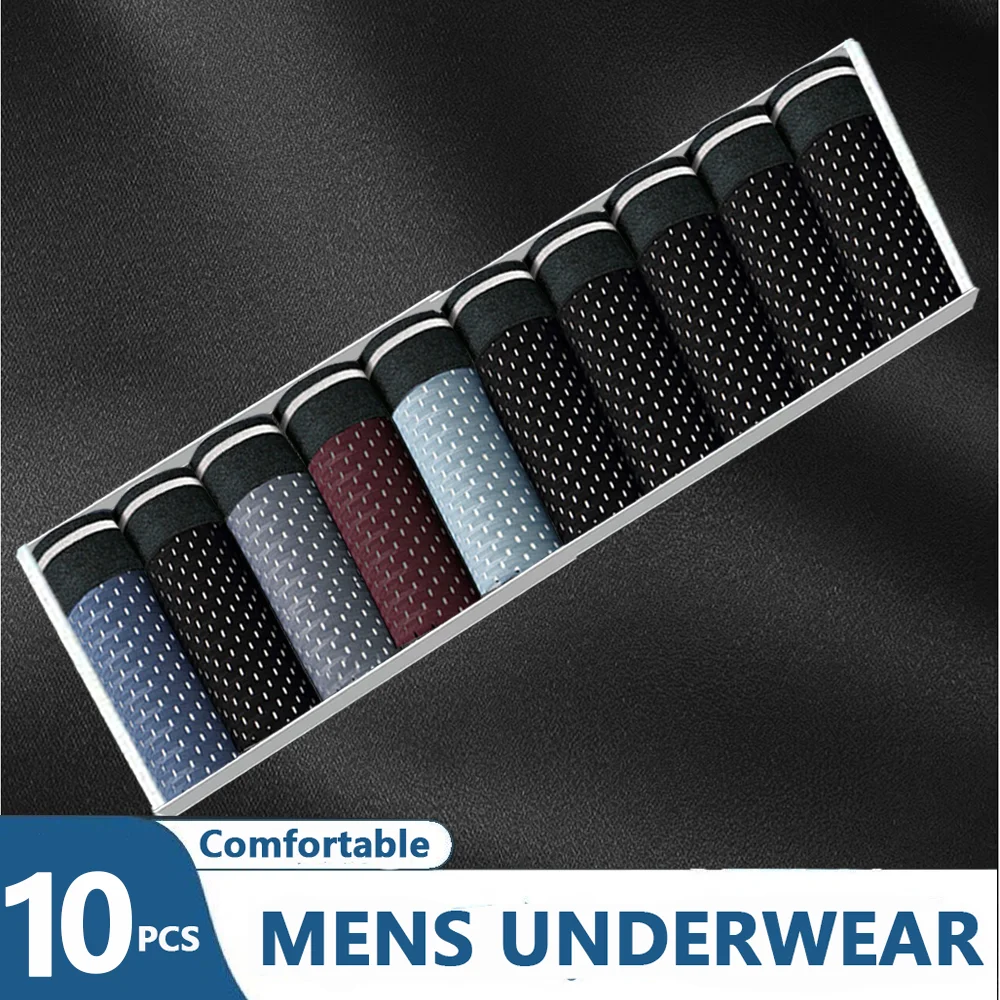 10PCS Mens Underwear Bamboo Fiber Men Boxer Shorts Ice Silk Underwear Breathable Male Panties L-5XL Underpants Plus Size Panty