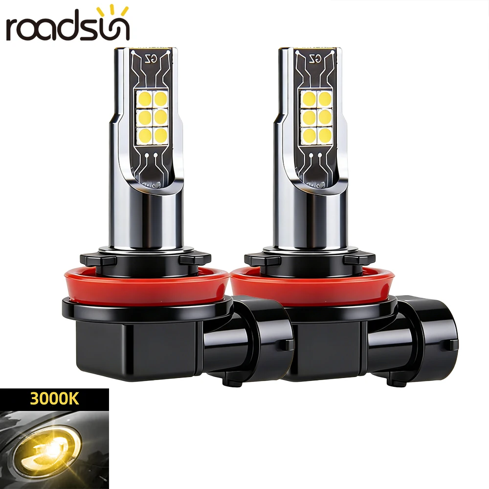 Roadsun 2 Stück Auto-Nebelscheinwerfer LED-Birne H8 H9 H11 100W 10000LM 9005 HB3 9006 HB4 880 881 5202 PSX24W H1 H3 H4 H7 3000K Gelbe Lampe