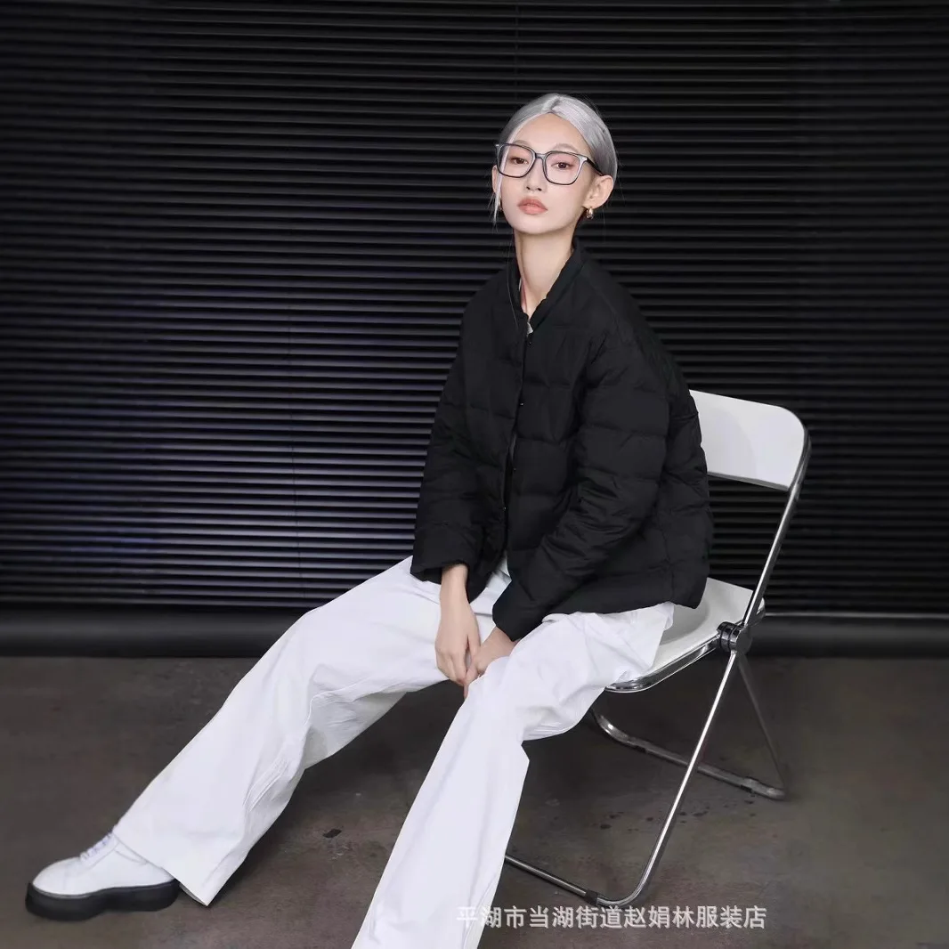 الشتاء المرأة أسفل سترة جديدة الوقوف طوق واحدة الصدر ألف خط الصلبة الأبيض بطة أسفل الحد الأدنى معاطف السترة غير رسمية الاتجاه #2