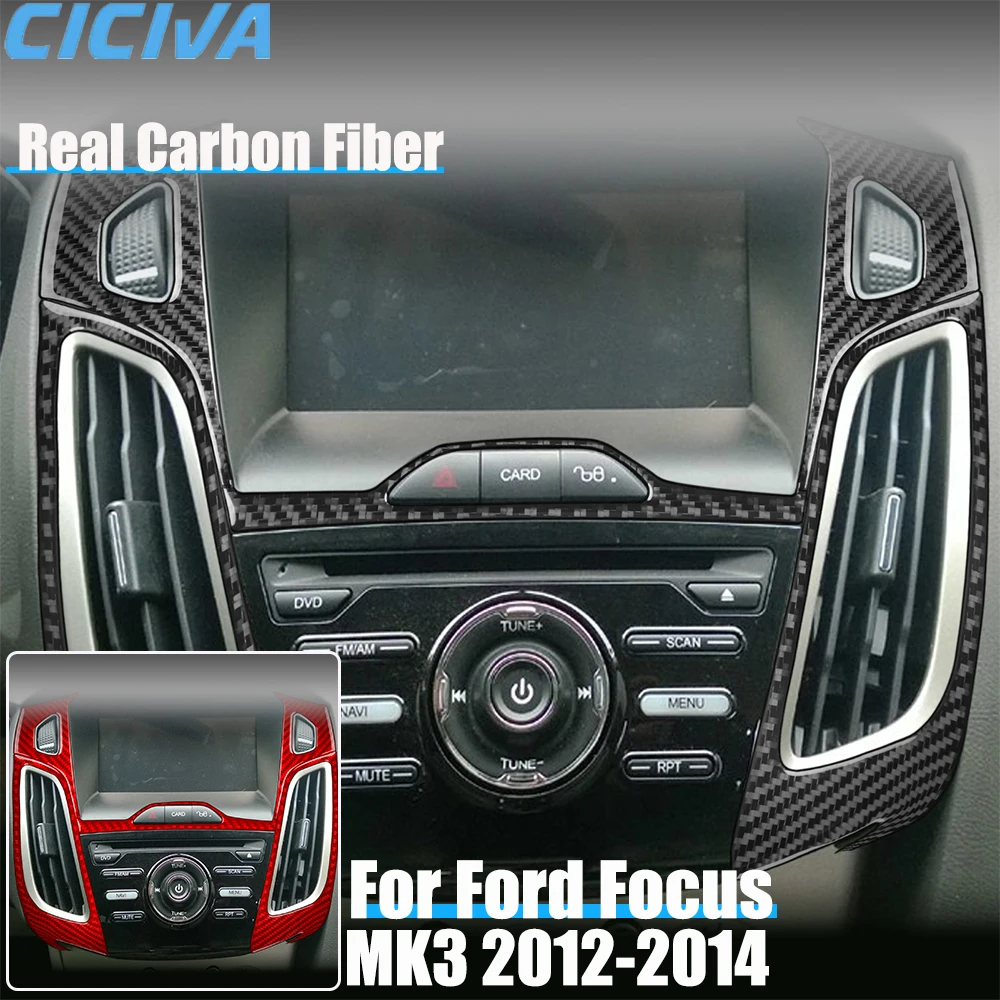 Real Carbon Fiber Car Accessories Center Air Vent Set Decorative Cover Sticker Interior Trim For Ford Focus MK3 2012 2013 2014