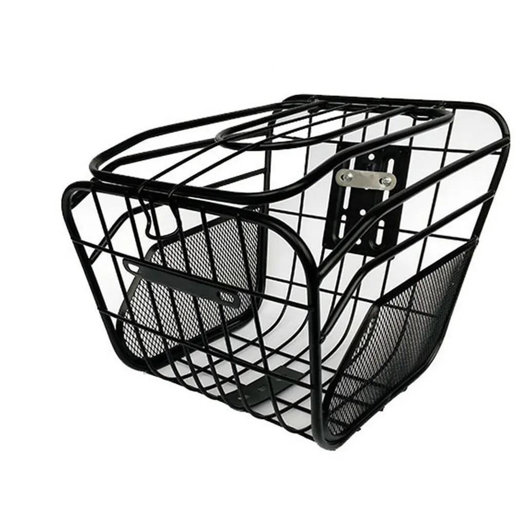 

Heavy Duty Steel Quick Detach Front Handlebar Bike Basket with Protective Cover Flip Over Hanging Storage Basket for Road