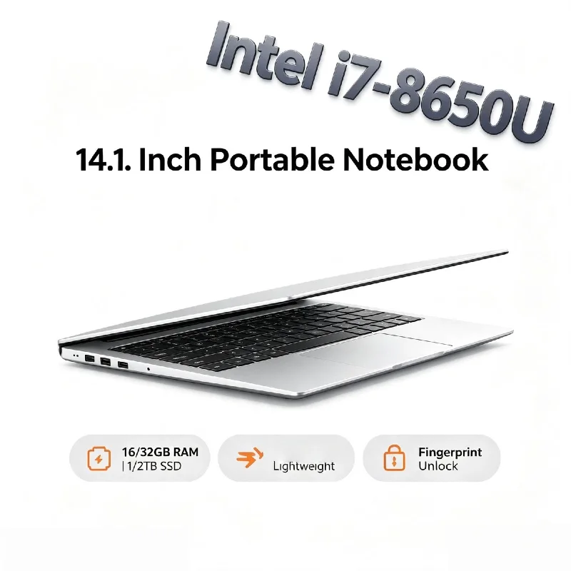 Intel i7 8650U 14.1 Inch Ultra Slim Laptop 4C8T 1.9GHz Up to 4.2GHz 32GB RAM 2TB SSD Gaming Office 1920x1080 HD Ultra