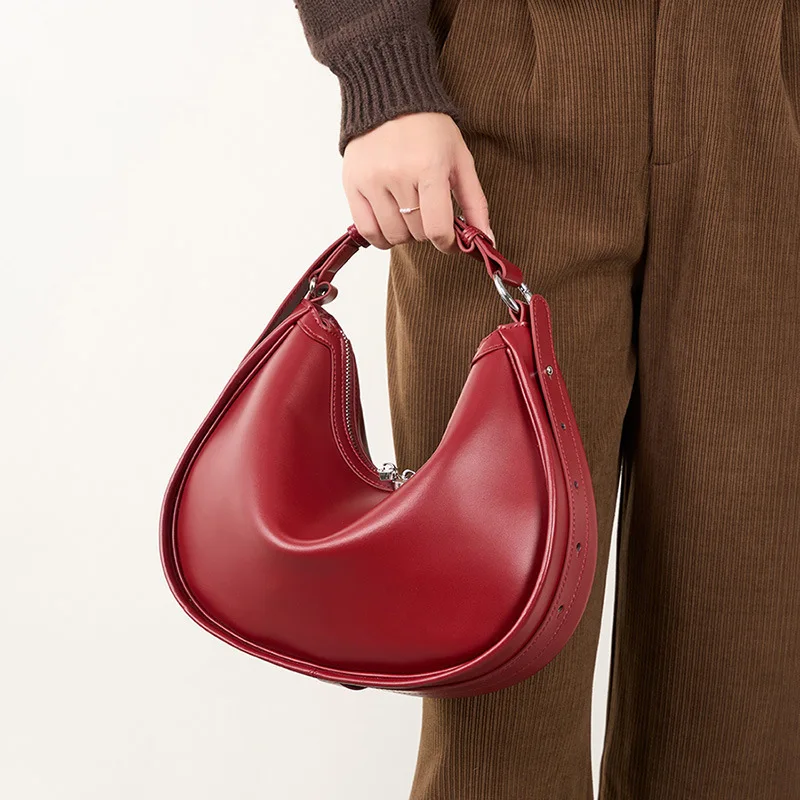 

ZR DIARY Crescent Underarm Bags Women Soft Split Leather Pouch Lady Simple Messenger Shoulder Bag Niche Design Handbag 2562