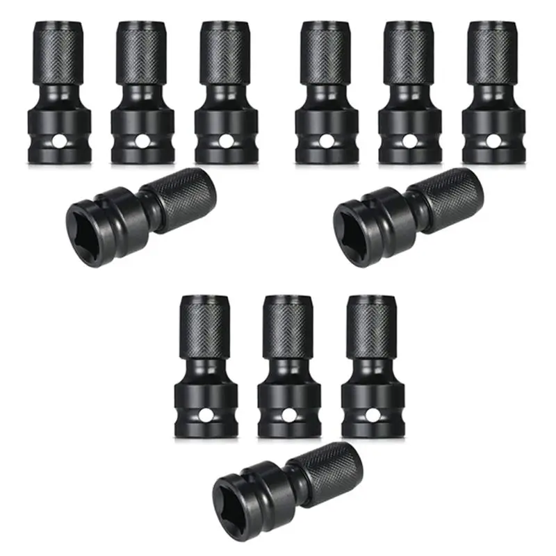 12 Pcs Impact Adaptor 1/2 Square Drive To 1/4 Hex Shank Socket Adapter Quick Release Chuck Converter For Ratchet Wrench