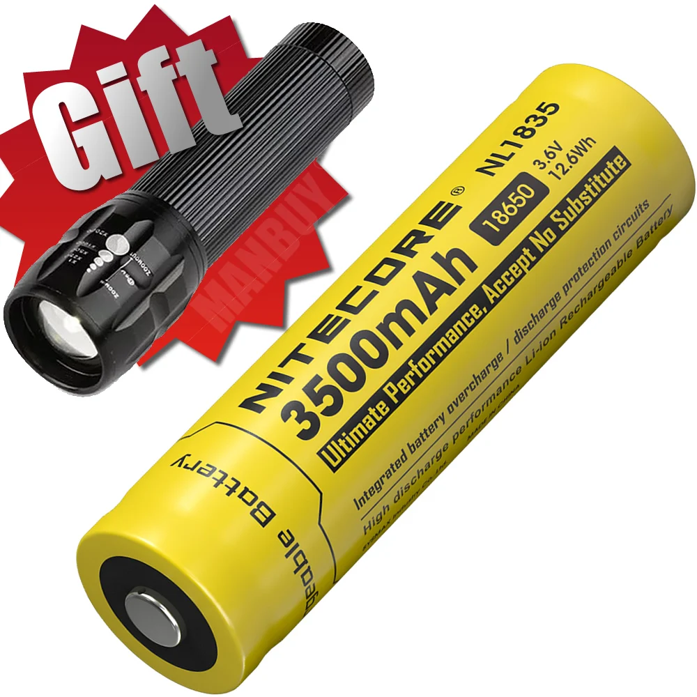 Nitecore NL1823/NL1826/NL1832/NL1834/ NL1835HP/ NL1836HP 3.7V Li-ion Protected Battery Button Top 18650 Type Flashlight Headlamp