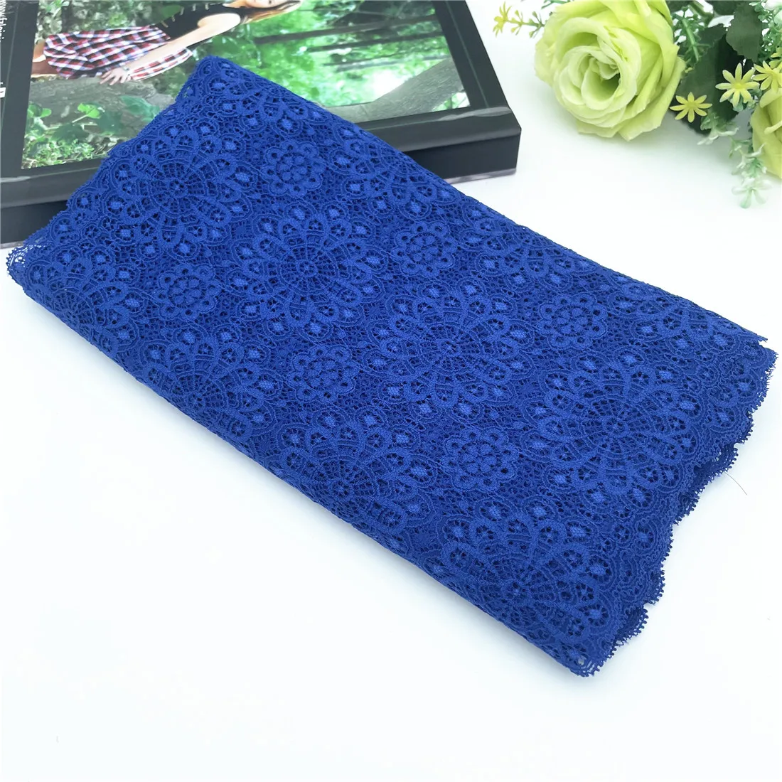 3y/lot Width 26cm Klein Blue Elastic Stretch Lace Trims For Clothing Accessories Dress Sewing Applique Costume Lace Fabric