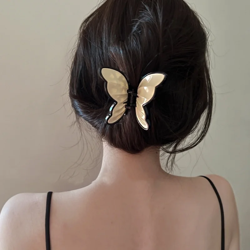 Women Vintage Butterfly Grab Clip Acrylic Shark Clip Premium Crab Hair Clip Plain and Simple Hair Claw Hair Accessories