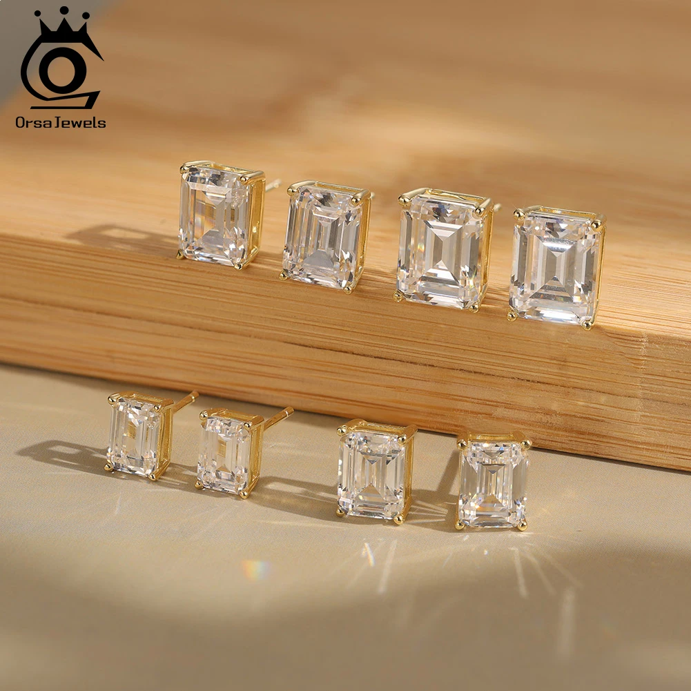 

ORSA JEWELS Серьги-гвоздики с муассанитом и бриллиантами изумрудной огранки GRA Сертифицированные серьги-гвоздики из стерлингового серебра S925 1-4 карата Ювелирные изделия SMOE08