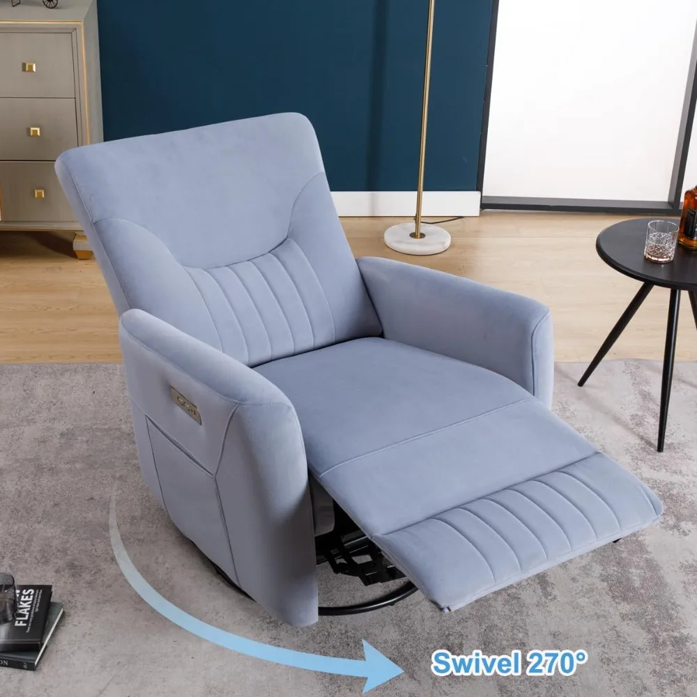 Power Recliner Chair Swivel Glider, Swivel Rocking Recliner with Adjustable Headrest, Nursery Chair Sofa for Living Room