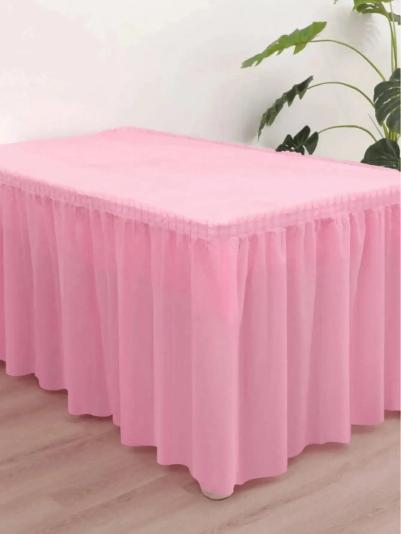 

Pink Rectangular Tablecloth with Pleated Skirt, PEVA Waterproof Anti-Oil Table Linen for Events