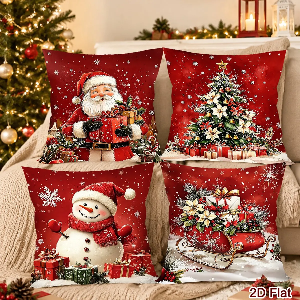 4pcs Merry Christmas Pillow Covers Santa Snowman Cushion Covers Christmas Decor for Home Sofa Bedroom New Year Party Supplies