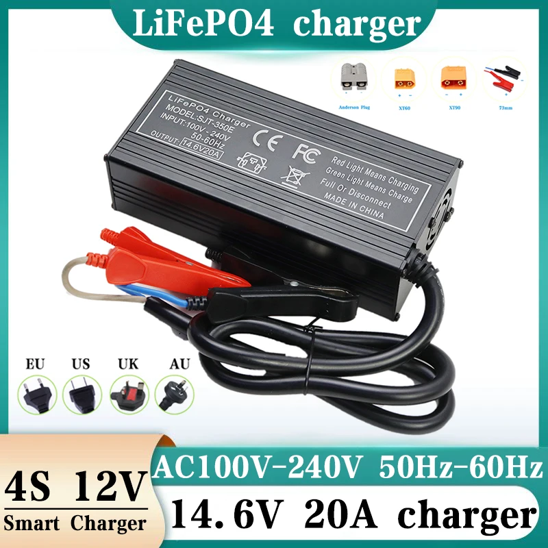 

12V 20A 14.6V/12.8V 20A Lifepo4 Charger AC100-240V 50Hz-60Hz 4S 12V High Power Charger For Lithium iron Phosphate Battery Pack