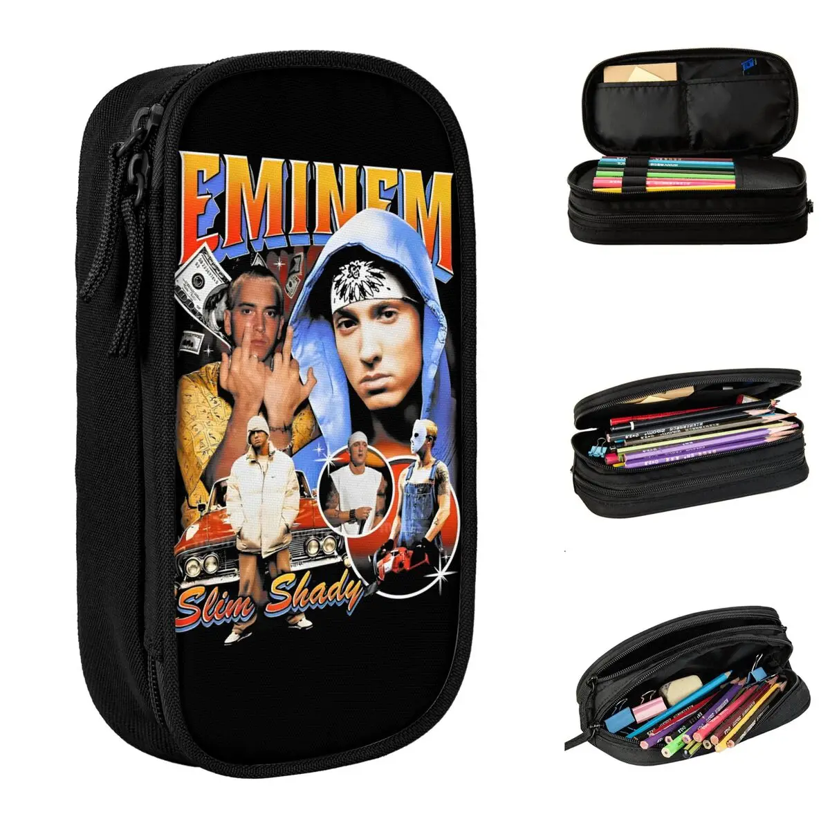 Eminem Rapper Rap God Pencil Cases Old School Music Pen Box Bags Student Big Capacity School Supplies Cosmetic Pencilcases