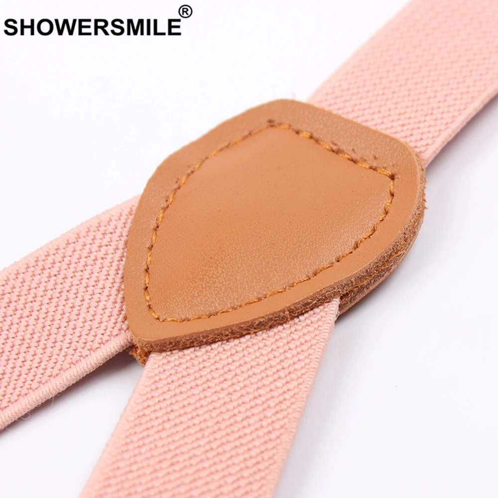 SHOWERSMILE Trouser Braces for Women Pink Braces Suspenders Female 3 Clips Y Back Adjust Leather Cute Casual Ladies Pants Strap