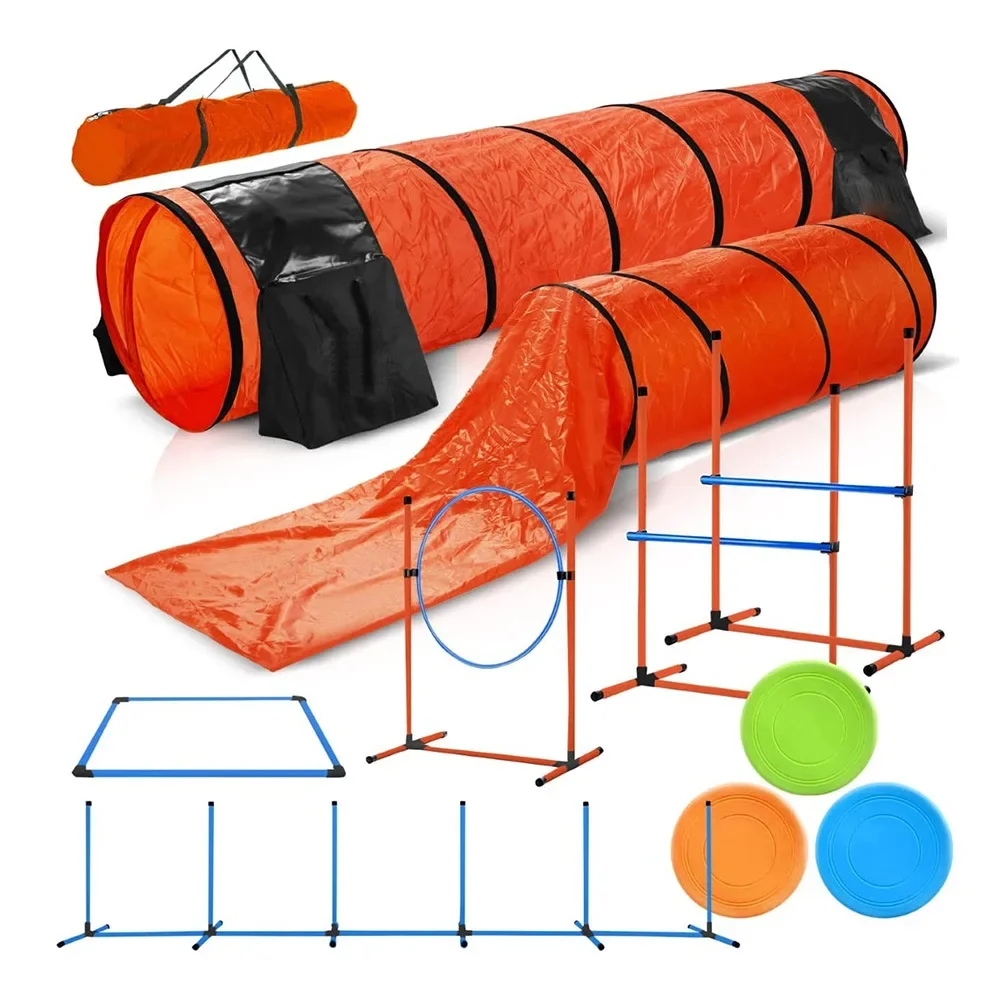 Pet Dog Agility Equipment Set Kit Obstacle Training Kit Dog Agility Rods Jump Running Hurdle Outdoor Sports Stakes Poles Tunnel