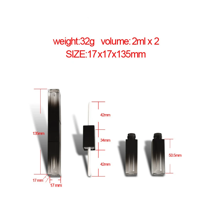 100 szt. Błyszczyk do ust w tubce Gradient czarny/różowy dwugłowy błyszczyk do ust butelka szminka w płynie pusty pojemnik do pakowania kosmetyków
