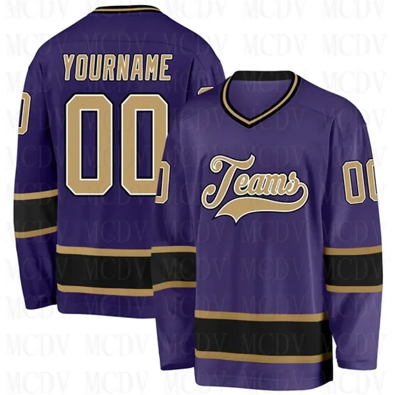 Custom Navy Gold-White Hockey Jersey 3D Print You Name Number Youth Mens Women Ice Hockey Jersey Competition Training Jerseys