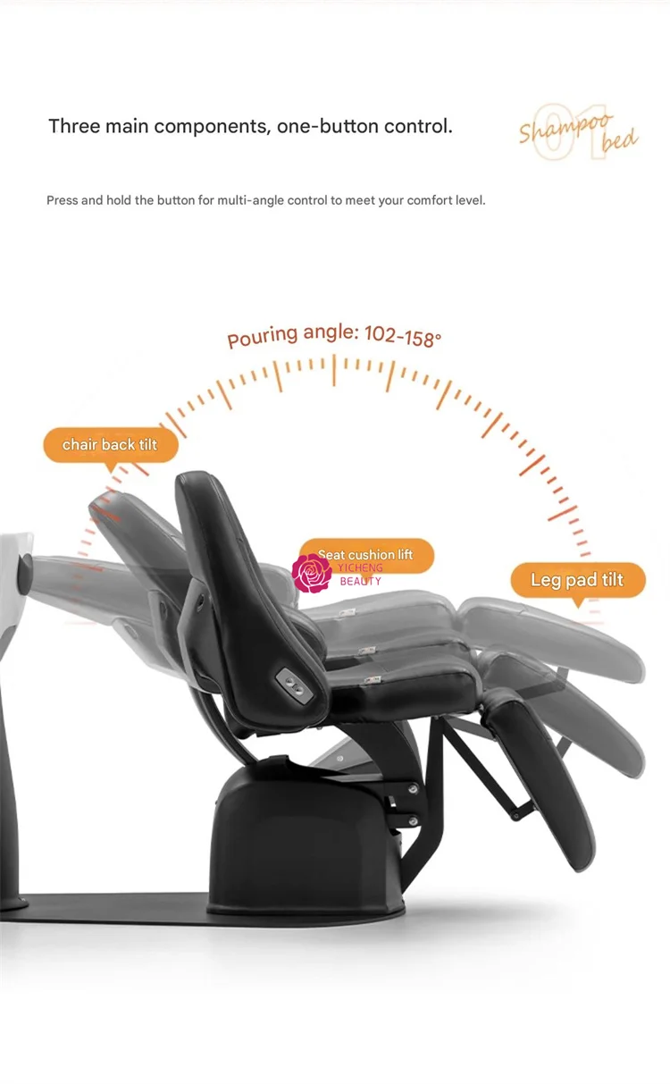 Yicheng Beauty Modern Luxury Electric Shampoo Chair with Synthetic Leather and Ceramic Basin Brown for Salon & Hair Styling