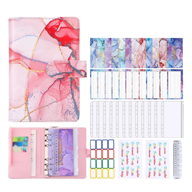 2024 New Marble Bronzing PU Binder Budget Planner Organizer Cash Envelopes for budgeting