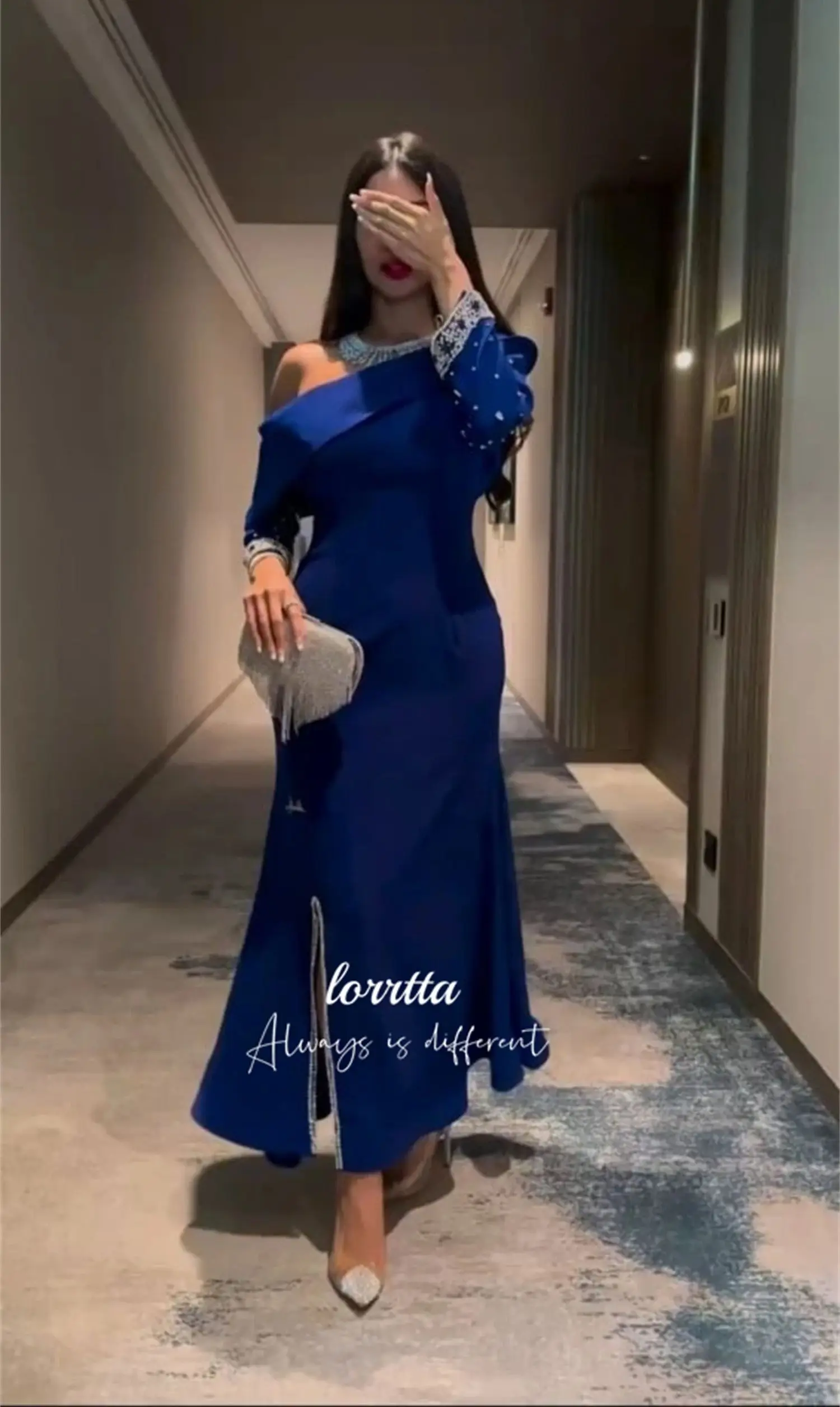 Lorrtta Eid Al-fitr Bead Embroidery Decoration Ball Gown Grace Blue Female Dress Elegant Dresses for Women Gala 2024 Party Prom