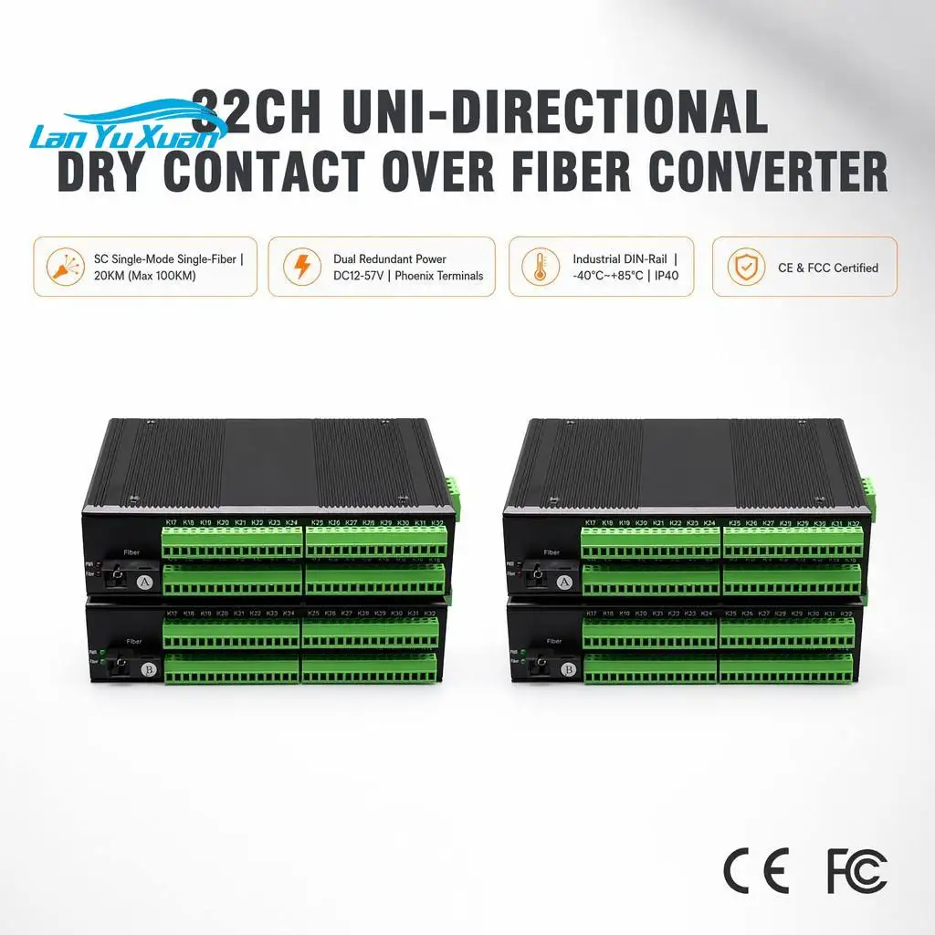 Rugged Industrial Aluminum 32 Channel Dry Contact Fiber Optic Extender for Security Alarm System Dry Relay Optical Transceiver