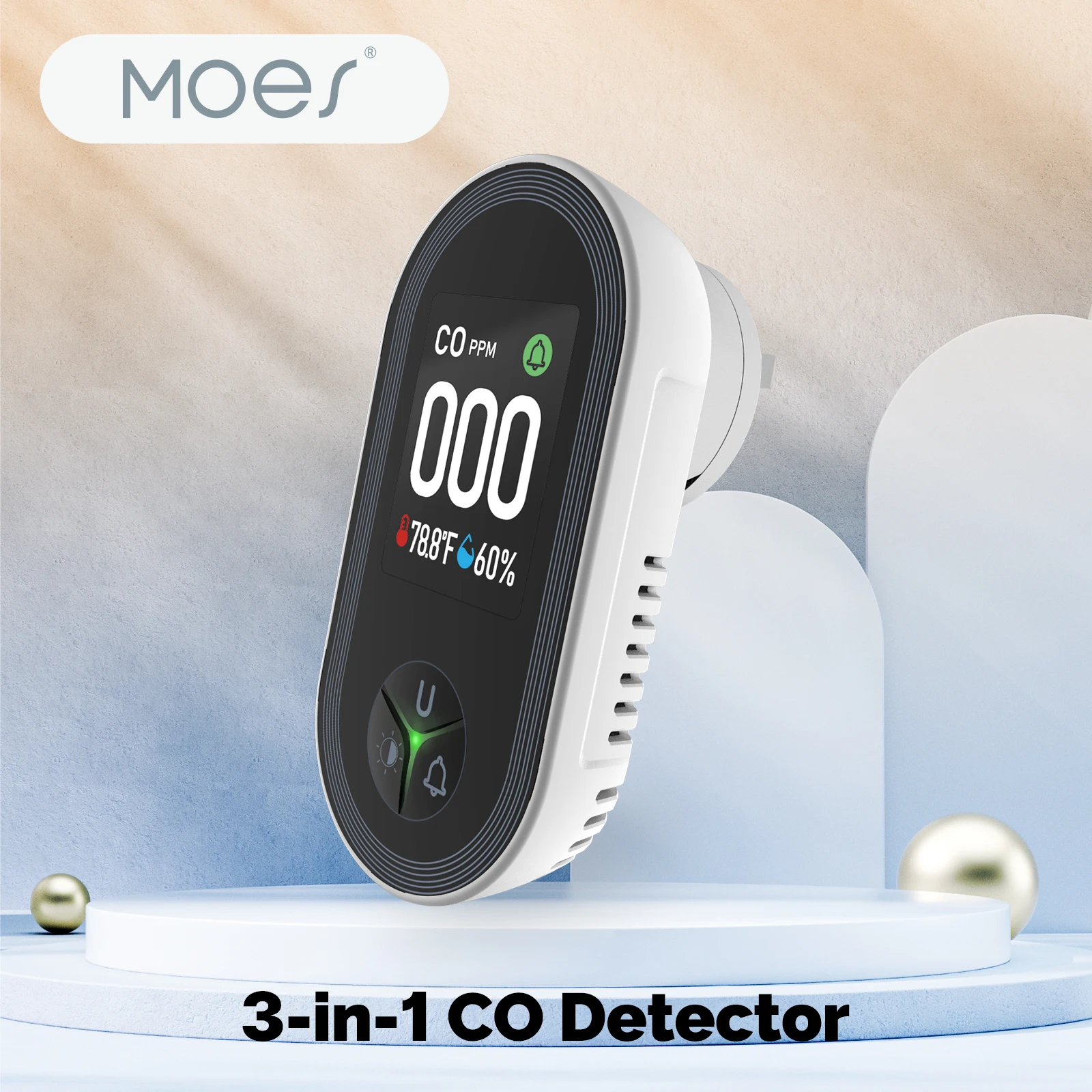 

MOES 3in1 Carbon Monoxide Detector Plug-in Display with Temperature Humidity Sensor Built-in CO Monitor Alarm Sound Warning