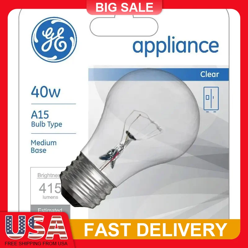 

A15 Light Bulb 40W 415 Lumens Dimmable E26 Base Clear Incandescent Wet Location Rated Warm White 2700K Vibration Resistant