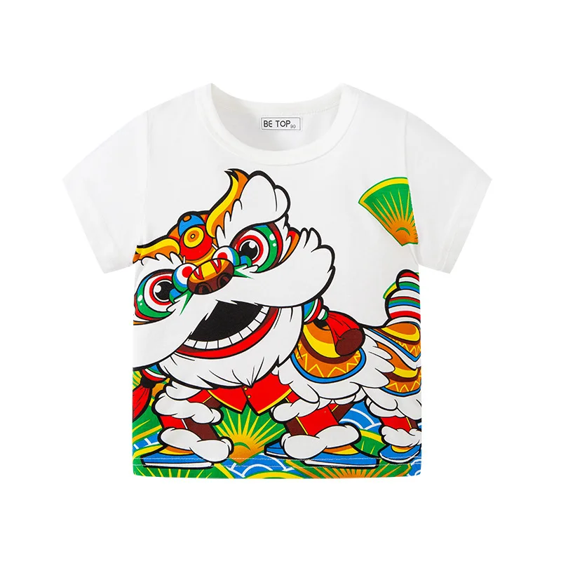 

New Fashion China Style Lion Dance Boys T-Shirt Summer Short Sleeve O-neck T-shirt For Baby Boys Kids Casual Tops Girls T-shirt