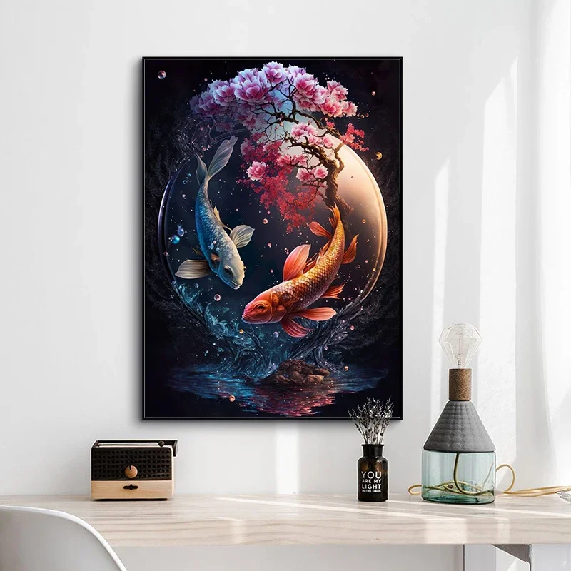 Yin and Yang balance Chinese retro style Tai Chi Bagua diagram Canvas printing poster Wall Art decor painting Home Decor