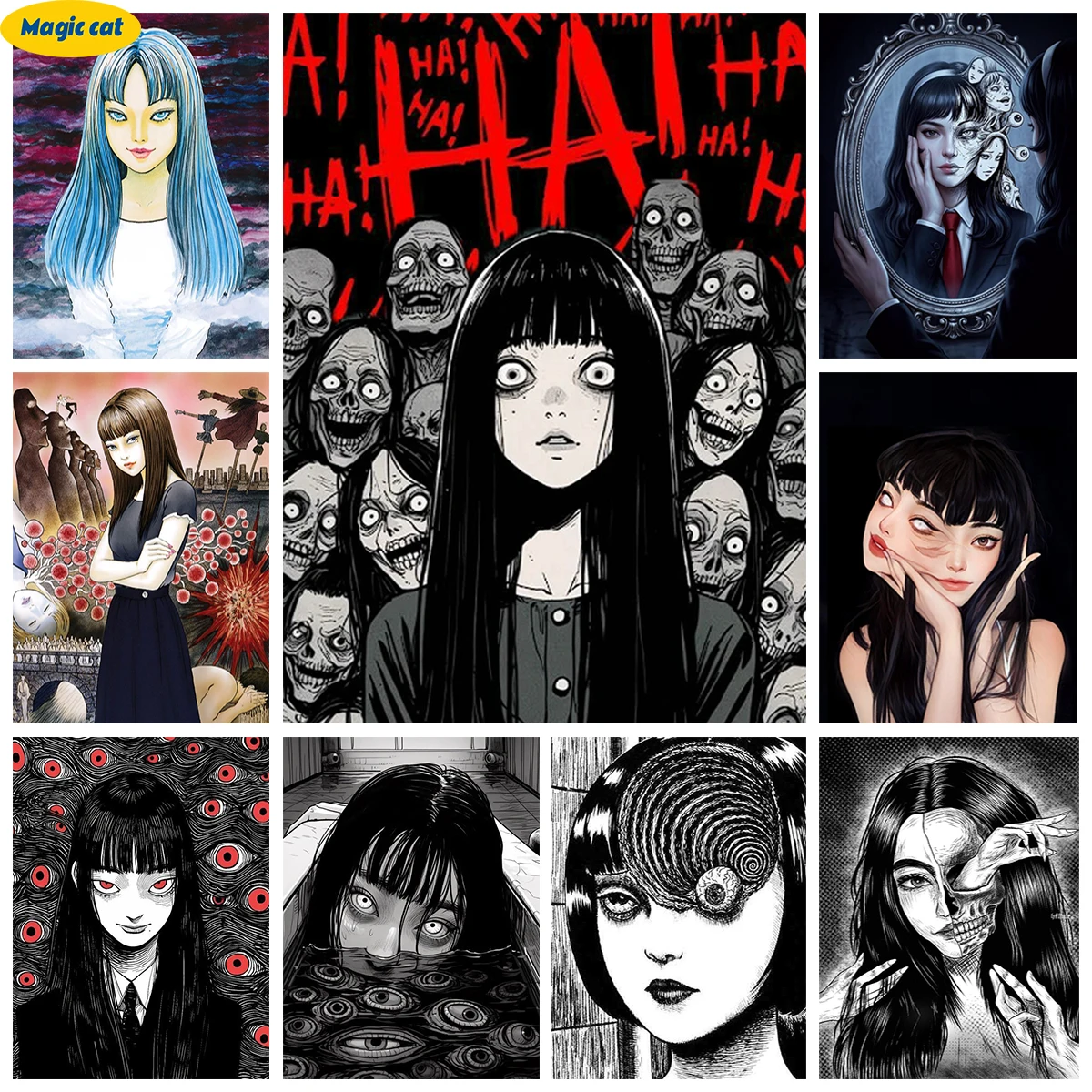 Japanese Horror Comics DIY Diamond Painting Junji Ito Horror Girl 5D Diamond Embroidery Home Room Decor Gift