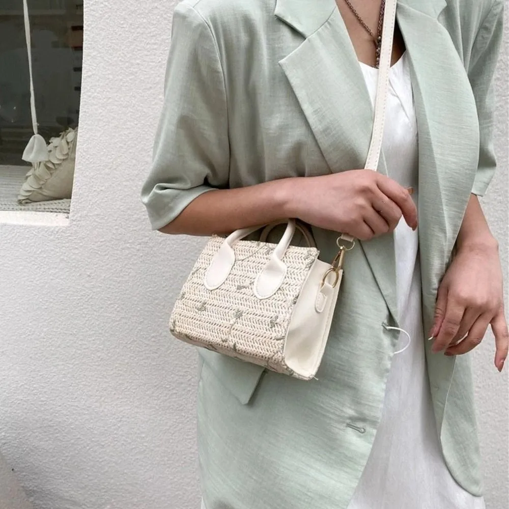 

Женская сумка через плечо с кружевным цветком, портативная женская сумка через плечо в корейском стиле, большая вместительная мини-сумка из соломенного плетения, квадратная сумка