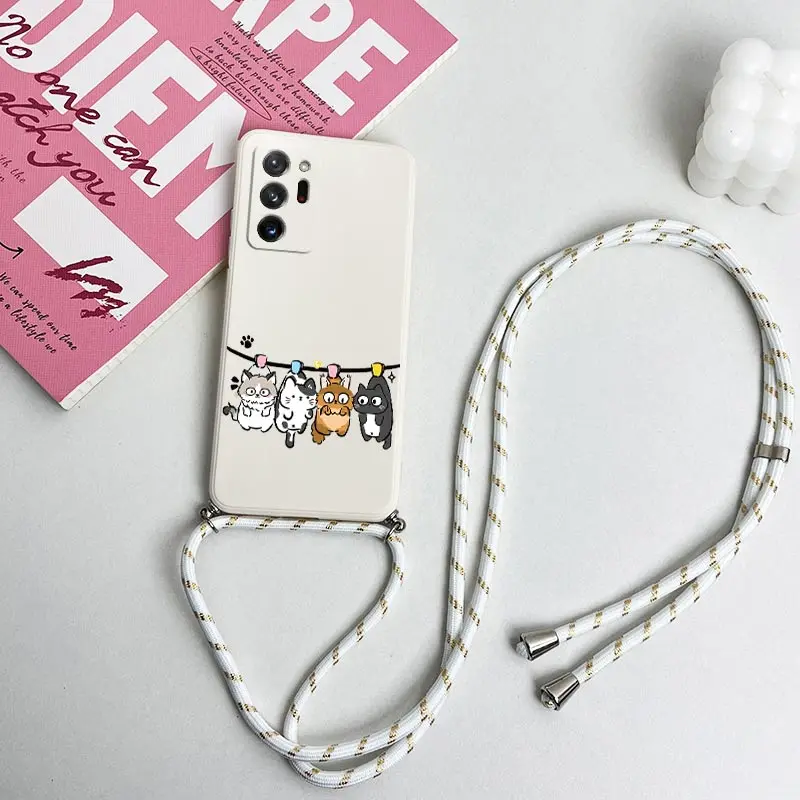 N ote 20 Ultra Mischief Cat Lanyard Silicone Phone Case For Samsung Note 20Ultra 8 9 20 10Plus 20Plus M33 M52 M15 M55 Cover