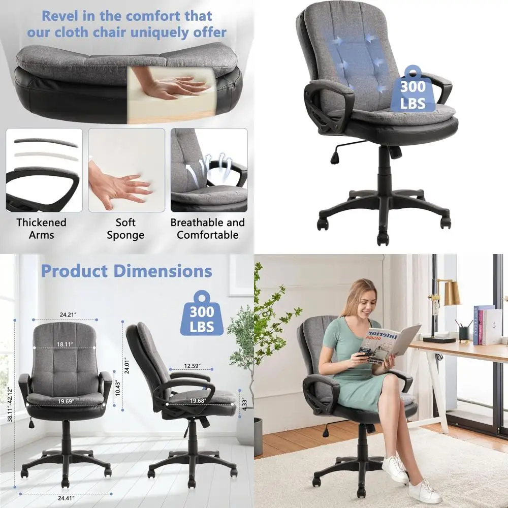 

Ergonomic Swivel Chair with Cushioned Back, Adjustable Height for Home Office, Conference, Study - Grey