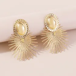 Personality Gold Silver Color Alloy Big Dangling Earrings Women's Street Photoshoot Fashion Exaggerated Ear Jewelry Accessories