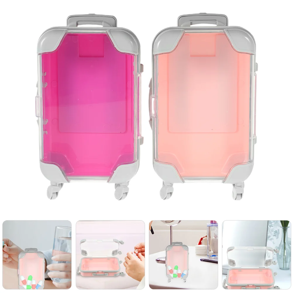 2 Pcs Mini Bag Makeup Carrying Suitcase False Eyelashes Trolley Cases Travel Toiletry Hard Box Abs Small Women Miss